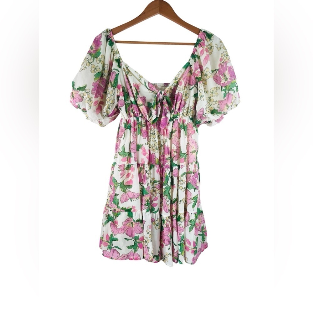 LoveColette Floral Puff Sleeve Mini Dress Size Small